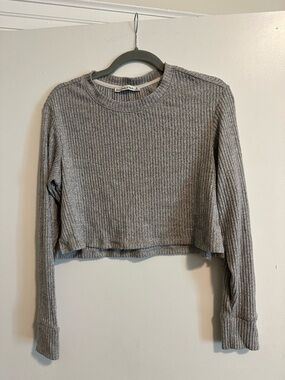 Abercrombie & Fitch Gray Ribbed Long Sleeve Crop Top